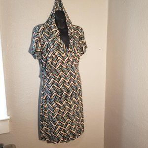 Calvin Klein Wrap Dress Size 14 Short Sleeve Multicolor Women's